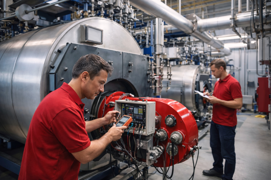 Techniker bei der Arbeit an Dampfkesseln